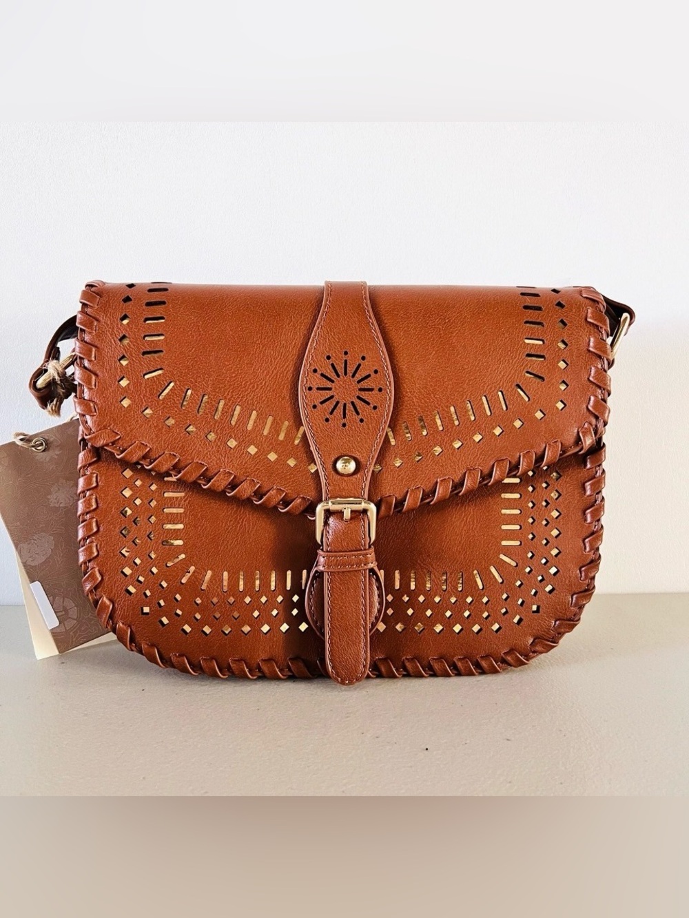 Antik Batik Classic Brown Leather Crossbody Bag with Cutout Detail Boho Retro